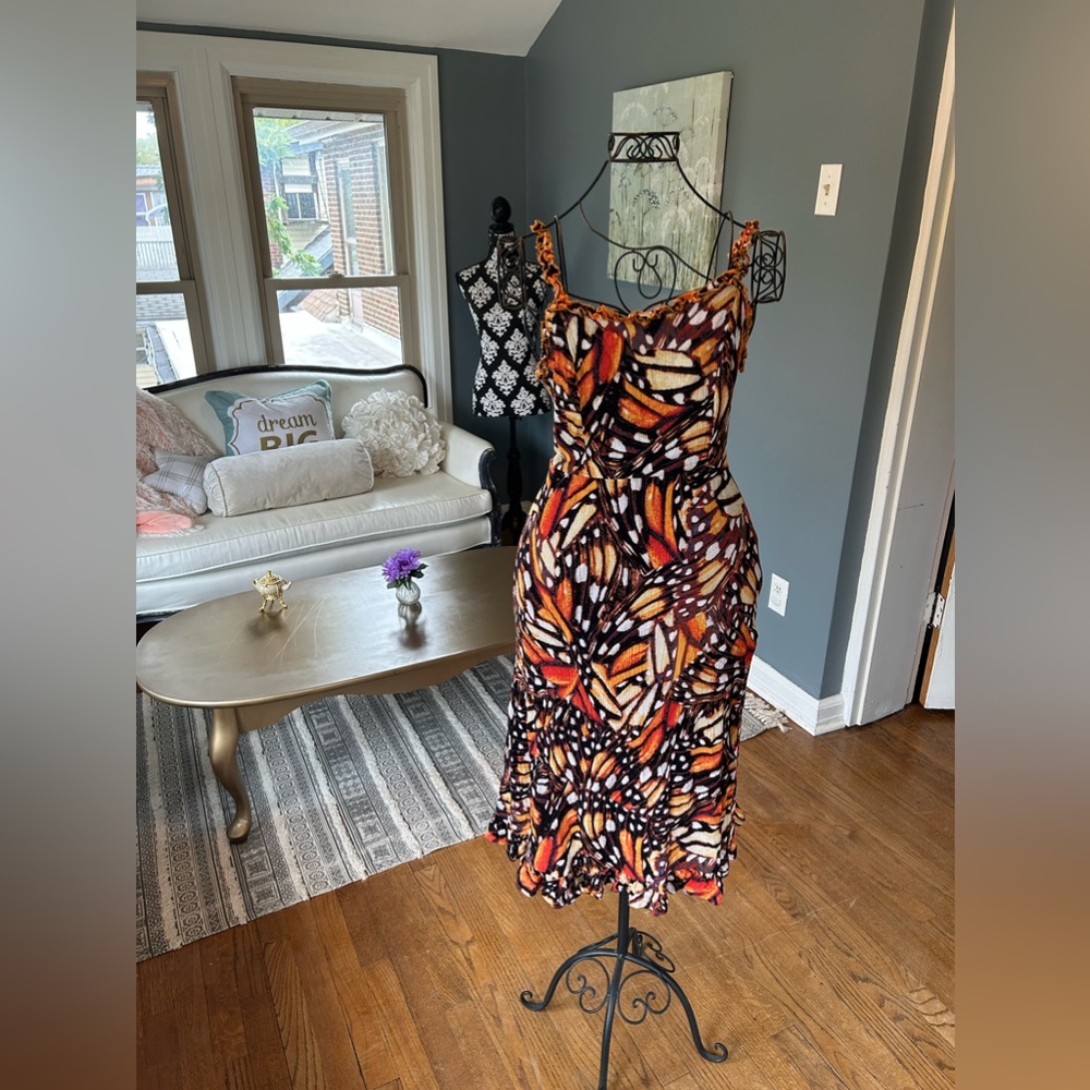 Sofia Vergara multi-colored Monarch Butterfly print dress, size S